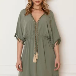 V-hals Lurex Jurk Maris Army -Mooie Stijl Verkoop V hals Lurex Jurk Maris Army 2 586x900 2