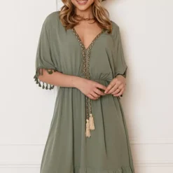 V-hals Lurex Jurk Maris Army -Mooie Stijl Verkoop V hals Lurex Jurk Maris Army 4 586x900 1