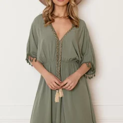 V-hals Lurex Jurk Maris Army -Mooie Stijl Verkoop V hals Lurex Jurk Maris Army 5 586x900 2