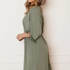 V-hals Lurex Jurk Maris Army -Mooie Stijl Verkoop V hals Lurex Jurk Maris Army 6 586x900 1