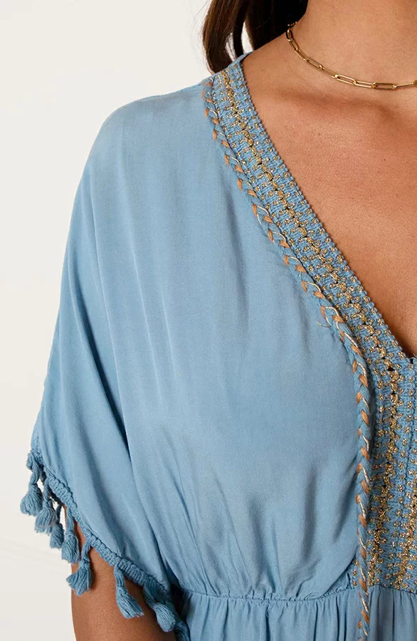 V-hals Lurex Jurk Maris Jeansblauw 7 V-hals Lurex Jurk Maris Jeansblauw - Afbeelding 7