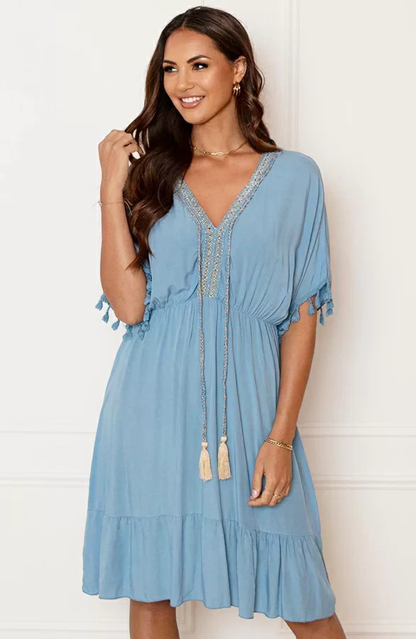 V-hals Lurex Jurk Maris Jeansblauw 3 V-hals Lurex Jurk Maris Jeansblauw - Afbeelding 3