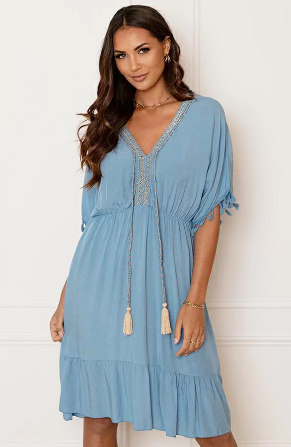 V-hals Lurex Jurk Maris Jeansblauw 2 V-hals Lurex Jurk Maris Jeansblauw - Afbeelding 2