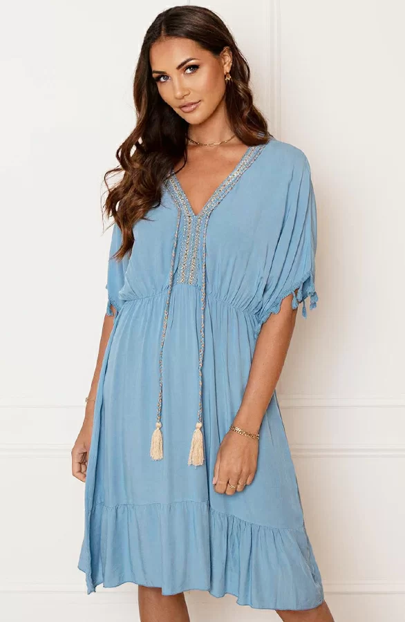 V-hals Lurex Jurk Maris Jeansblauw 1 V-hals Lurex Jurk Maris Jeansblauw