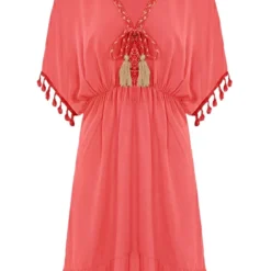 V-hals Lurex Jurk Maris Koraal -Mooie Stijl Verkoop V hals Lurex Jurk Maris Koraal 586x900 1