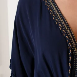 V-hals Lurex Jurk Maris Marine -Mooie Stijl Verkoop V hals Lurex Jurk Maris Marine 4 586x900 1