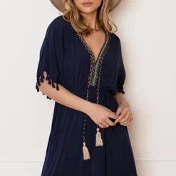 V-hals Lurex Jurk Maris Marine