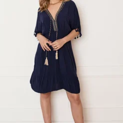 V-hals Lurex Jurk Maris Marine -Mooie Stijl Verkoop V hals Lurex Jurk Maris Marine 6 586x900 1