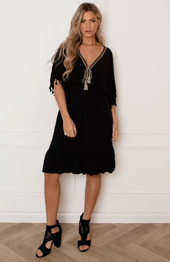 V-hals Lurex Jurk Maris Zwart 6 V-hals Lurex Jurk Maris Zwart - Afbeelding 6