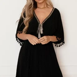 Deal V-hals Lurex Jurk Maris -Mooie Stijl Verkoop V hals Lurex Jurk Maris Zwart 3 586x900 1