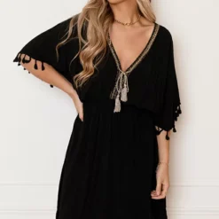 Mooie Stijl Verkoop -Mooie Stijl Verkoop V hals Lurex Jurk Maris Zwart 4 586x900 1