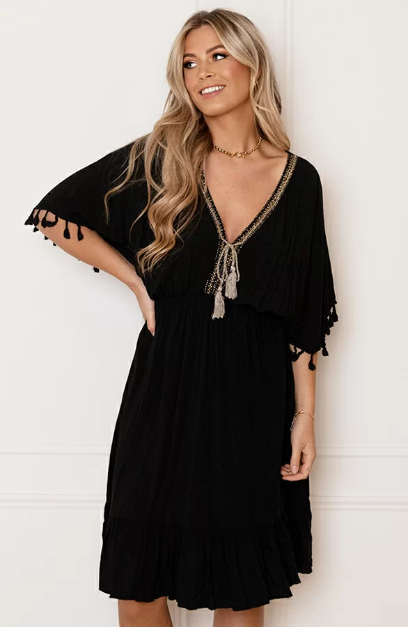 V-hals Lurex Jurk Maris Zwart 2 V-hals Lurex Jurk Maris Zwart - Afbeelding 2