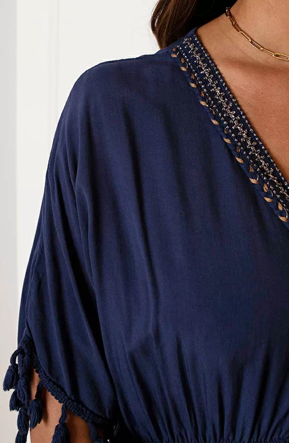 V-hals Lurex Jurk Maxi Maris Marine 6 V-hals Lurex Jurk Maxi Maris Marine - Afbeelding 6