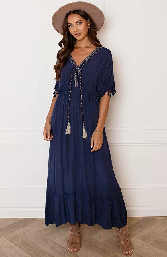 Deal V-hals Lurex Jurk Maxi Maris 10 Deal V-hals Lurex Jurk Maxi Maris - Afbeelding 10