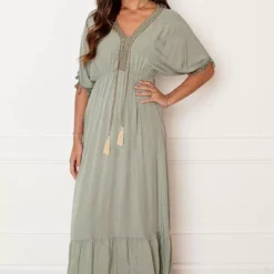 Mooie Stijl Verkoop -Mooie Stijl Verkoop V hals Lurex Jurk Maxi Maris Army 4 586x900 2