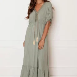 V-hals Lurex Jurk Maxi Maris Army -Mooie Stijl Verkoop V hals Lurex Jurk Maxi Maris Army 5 586x900 1