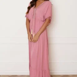 V-hals Lurex Jurk Maxi Maris Dust Pink -Mooie Stijl Verkoop V hals Lurex Jurk Maxi Maris Dust Pink 2 586x900 1