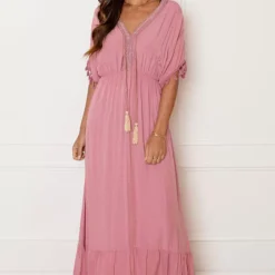 V-hals Lurex Jurk Maxi Maris Dust Pink -Mooie Stijl Verkoop V hals Lurex Jurk Maxi Maris Dust Pink 5 586x900 1