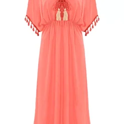 V-hals Lurex Jurk Maxi Maris Koraal -Mooie Stijl Verkoop V hals Lurex Jurk Maxi Maris Koraal 586x900 1