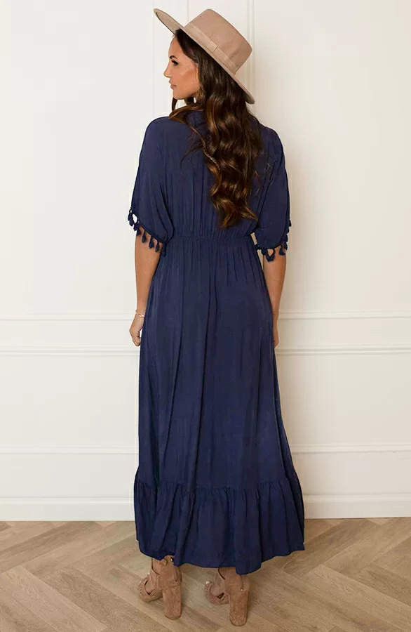 V-hals Lurex Jurk Maxi Maris Marine 5 V-hals Lurex Jurk Maxi Maris Marine - Afbeelding 5