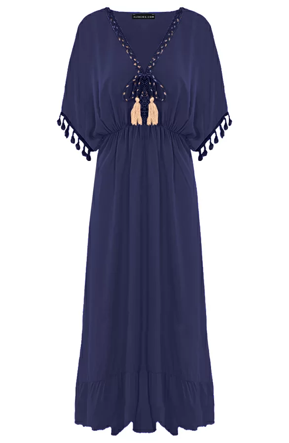 V-hals Lurex Jurk Maxi Maris Marine 7 V-hals Lurex Jurk Maxi Maris Marine - Afbeelding 7