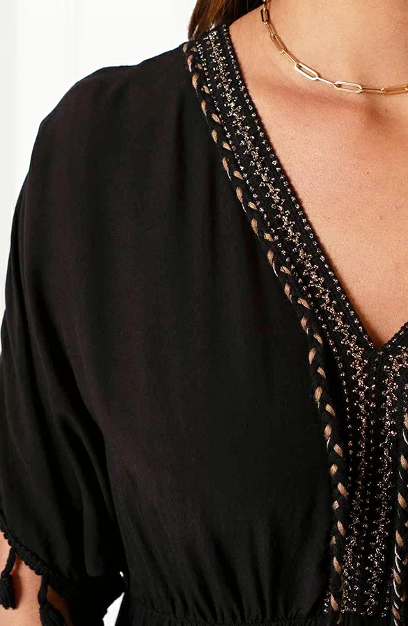 V-hals Lurex Jurk Maxi Maris Zwart 6 V-hals Lurex Jurk Maxi Maris Zwart - Afbeelding 6