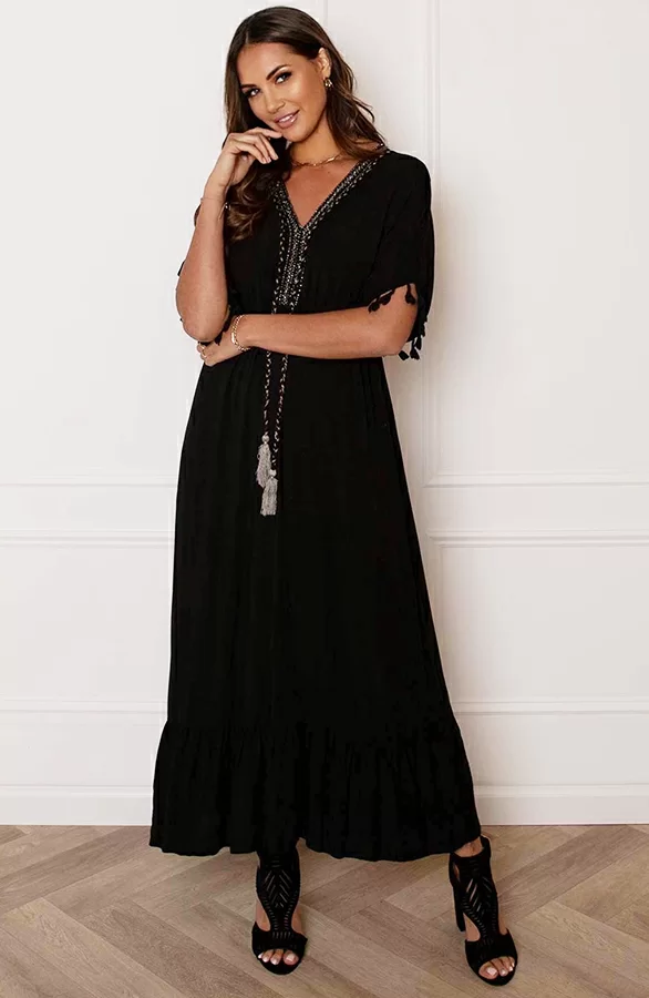 V-hals Lurex Jurk Maxi Maris Zwart 2 V-hals Lurex Jurk Maxi Maris Zwart - Afbeelding 2