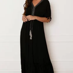 V-hals Lurex Jurk Maxi Maris Zwart 9 V-hals Lurex Jurk Maxi Maris Zwart -Mooie Stijl Verkoop V hals Lurex Jurk Maxi Maris Zwart 4 586x900 1