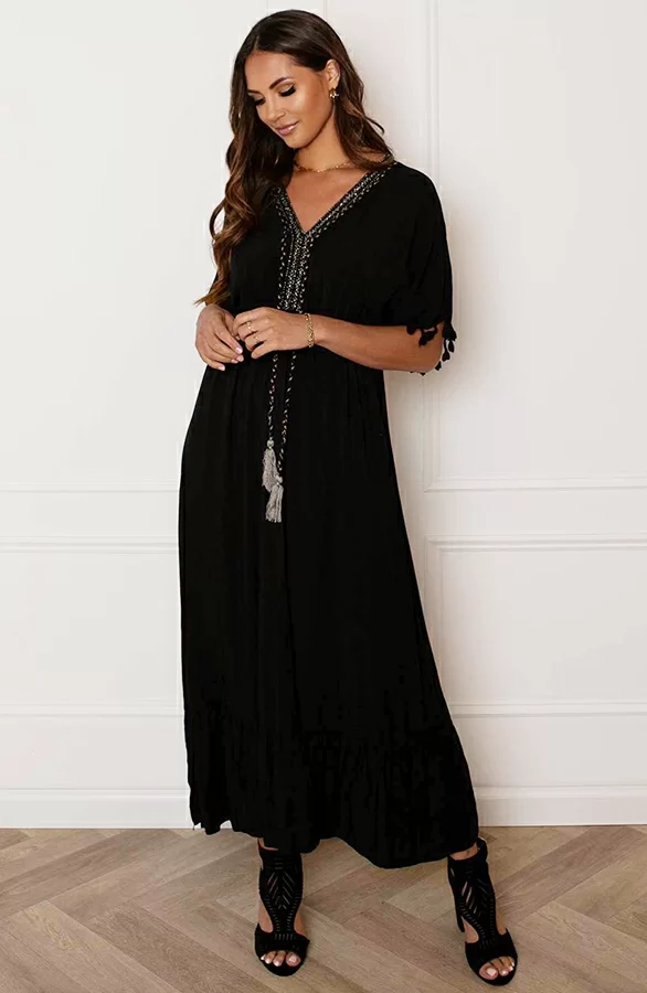 V-hals Lurex Jurk Maxi Maris Zwart 3 V-hals Lurex Jurk Maxi Maris Zwart - Afbeelding 3