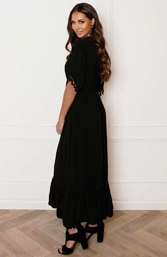 V-hals Lurex Jurk Maxi Maris Zwart 4 V-hals Lurex Jurk Maxi Maris Zwart - Afbeelding 4