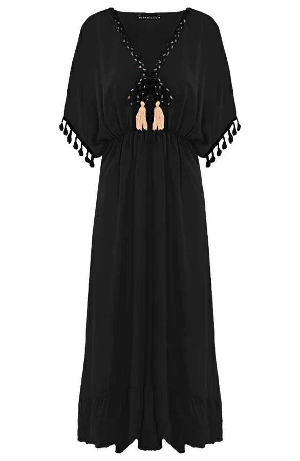 V-hals Lurex Jurk Maxi Maris Zwart 7 V-hals Lurex Jurk Maxi Maris Zwart - Afbeelding 7