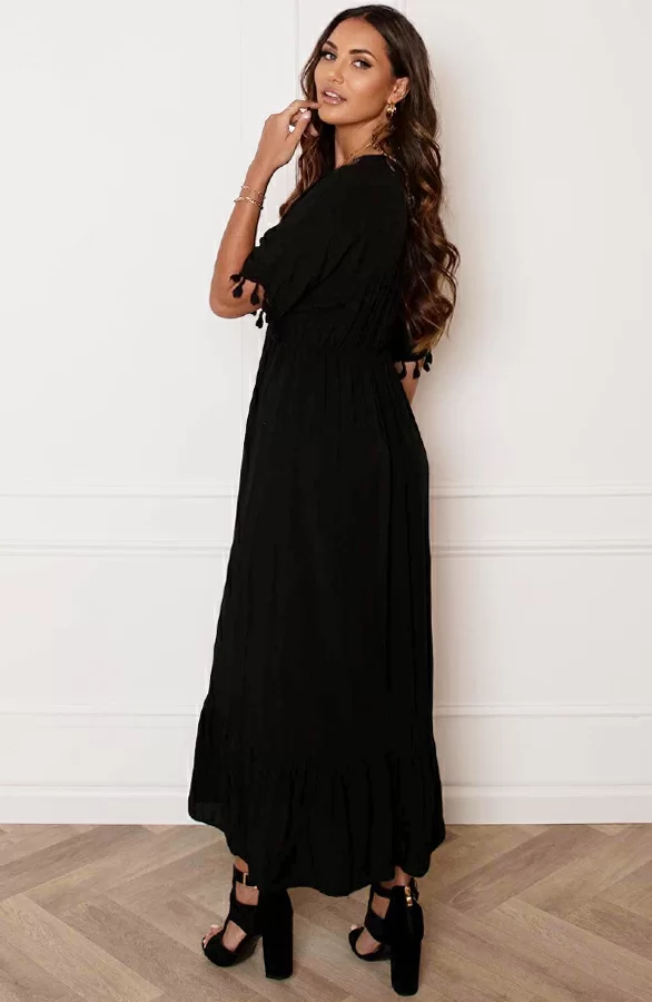 V-hals Lurex Jurk Maxi Maris Zwart 5 V-hals Lurex Jurk Maxi Maris Zwart - Afbeelding 5