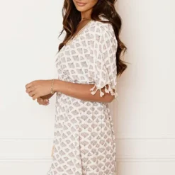 V-hals Lurex Jurk Print Maris Beige -Mooie Stijl Verkoop V hals Lurex Jurk Print Maris Beige 4 586x900 1