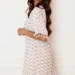 V-hals Lurex Jurk Print Maris Beige -Mooie Stijl Verkoop V hals Lurex Jurk Print Maris Beige 5 586x900 1