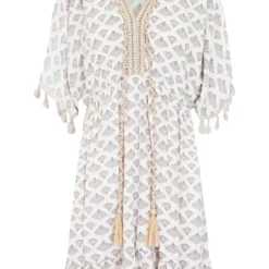 V-hals Lurex Jurk Print Maris Beige -Mooie Stijl Verkoop V hals Lurex Jurk Print Maris Beige 586x900 1