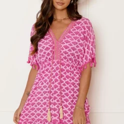 V-hals Lurex Jurk Print Maris Fuchsia
