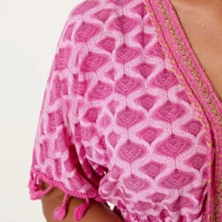 V-hals Lurex Jurk Print Maris Fuchsia -Mooie Stijl Verkoop V hals Lurex Jurk Print Maris Fuchsia 2 586x900 1