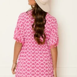 V-hals Lurex Jurk Print Maris Fuchsia -Mooie Stijl Verkoop V hals Lurex Jurk Print Maris Fuchsia1 586x900 1