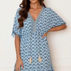 V-hals Lurex Jurk Print Maris Jeansblauw