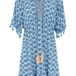 V-hals Lurex Jurk Print Maris Jeansblauw -Mooie Stijl Verkoop V hals Lurex Jurk Print Maris Jeansblauw 586x900 1