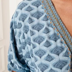 V-hals Lurex Jurk Print Maris Jeansblauw -Mooie Stijl Verkoop V hals Lurex Jurk Print Maris Jeansblauw 6 586x900 1