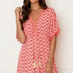 V-hals Lurex Jurk Print Maris Koraal