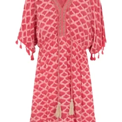 V-hals Lurex Jurk Print Maris Koraal -Mooie Stijl Verkoop V hals Lurex Jurk Print Maris Koraal 586x900 1