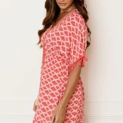 V-hals Lurex Jurk Print Maris Koraal -Mooie Stijl Verkoop V hals Lurex Jurk Print Maris Koraal 6 586x900 1