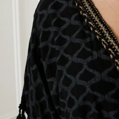 V-hals Lurex Jurk Print Maris Zwart -Mooie Stijl Verkoop V hals Lurex Jurk Print Maris Zwart close 586x900 1