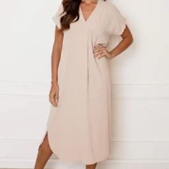 Deal V-hals Midi Jurk Lilly -Mooie Stijl Verkoop V hals Midi Jurk Lilly Beige 5 586x900 3