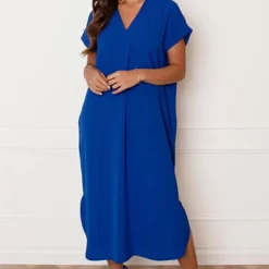 V-hals Midi Jurk Lilly Kobalt -Mooie Stijl Verkoop V hals Midi Jurk Lilly Kobalt 3 586x900 2