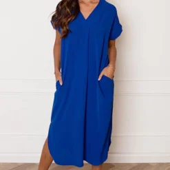 V-hals Midi Jurk Lilly Kobalt -Mooie Stijl Verkoop V hals Midi Jurk Lilly Kobalt 5 586x900 2