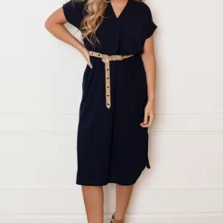 V-hals Midi Jurk Lilly Marine -Mooie Stijl Verkoop V hals Midi Jurk Lilly Marine 3 586x900 2