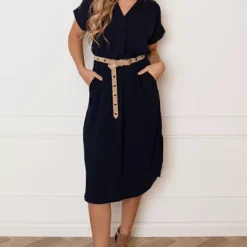 V-hals Midi Jurk Lilly Marine -Mooie Stijl Verkoop V hals Midi Jurk Lilly Marine 4 586x900 1